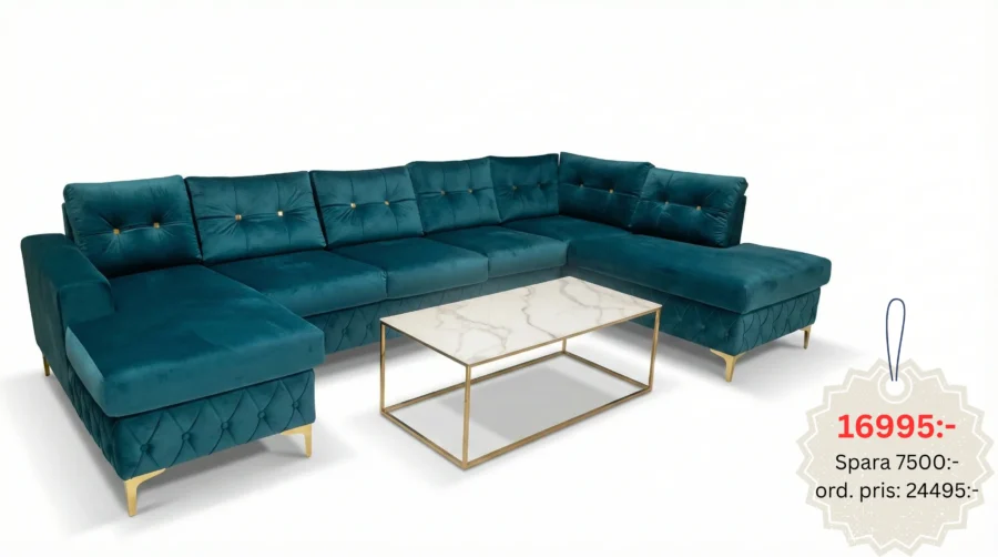 💎 Soffgrupp "Velvet Luxe" – Smaragdgrön Sammet & Guld - Bild 1