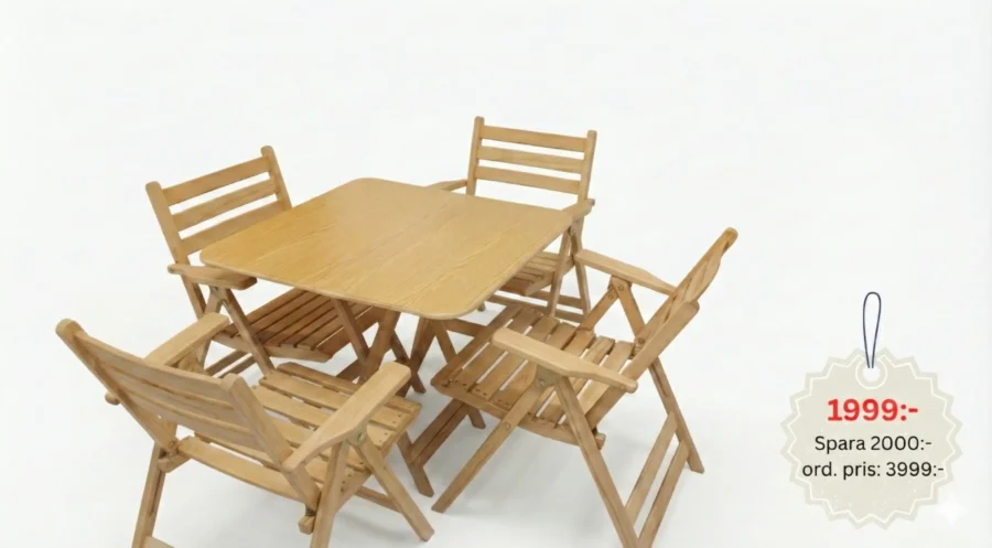 Vikbar Träutegrupp 3 Fällbar Trädgårdsset (Bord + 4 Stolar) - Bild 1