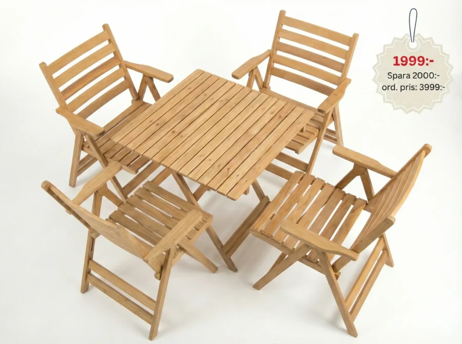 Vikbar Träutegrupp 5 Fällbar Trädgårdsset (Bord + 4 Stolar) - Bild 1